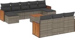 vidaXL 11 részes szürke polyrattan kerti ülőgarnitúra párnákkal
