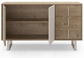 Szürke-natúr színű alacsony komód tölgyfa dekorral 140x80 cm Millay – Marckeric