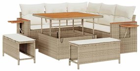 vidaXL Kerti Kanapé Szett párnával 9 pcs Beige és krém polirattan
