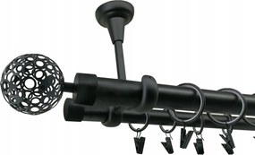 Mennyezeti Fém Függönykarnis 25+19 mm dupla Fekete Matt 320 cm MIX Végek