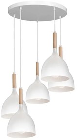 Csillár zsinóron NOAK WOOD 5xE27/15W/230V fehér/bükkfa