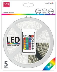 Avide LED szalag szett adapterrel és vezérlővel, 12V 7.2W/m, 30LED/m, RGB, IP65, 5m