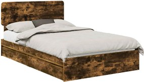 vidaXL Tárolós Ágy fejtámlával Füstölt tölgy 120 x 190 cm Faanyag