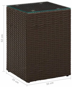 barna polyrattan kisasztal üveg asztallappal 35 x 35 x 52 cm