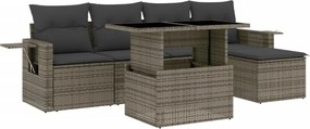 vidaXL 6 részes szürke polyrattan kerti ülőgarnitúra párnákkal