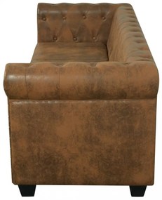 3 személyes barna műbőr Chesterfield kanapé