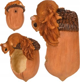 Madáretető mókus figurával, 20,4 cm, akasztható etető mókus és makk formában
