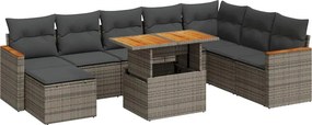 vidaXL 9 részes szürke polyrattan akácfa kerti ülőgarnitúra párnákkal