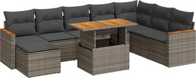 vidaXL 9 részes szürke polyrattan akácfa kerti ülőgarnitúra párnákkal