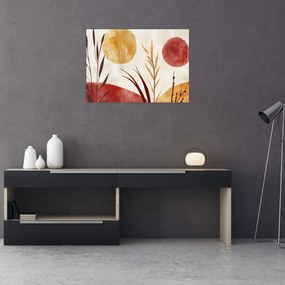 Üveg kép - Növények és körök (70x50 cm)