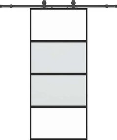 vidaXL fekete edzett üveg tolóajtó fémszerelék szettel 90x205 cm
