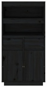 fekete tömör fenyőfa magasszekrény 60x40x116,5 cm