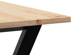 tömör fenyőfa és öntöttvas étkezőasztal Y-vázzal 140x80x75 cm