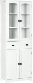 HOMCOM Konyhai Kamra Szekrény 4 Ajtóval, 1 Fiókkal és 2 Állítható Polccal, 60x30x160 cm, Fehér | Aosom