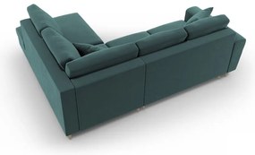 Petróleum színű bársony kinyitható tárolóhelyes sarokkanapé (jobb oldali-L alakú) Kyoto – Cosmopolitan Design