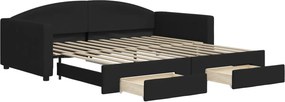 vidaXL fekete kihúzható szövet heverő fiókokkal 100 x 200 cm