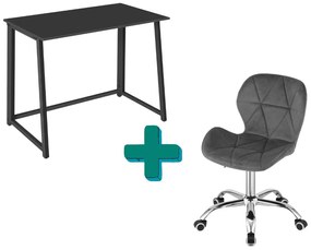 Dolgozószobai szett – összecsukható íróasztal ZARIMO 80×40 cm fekete + irodai szék AVOLA VELVET szürke