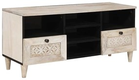 TV szekrény fiókkal Fehér 100 x 33 x 46 cm tömör mangófa