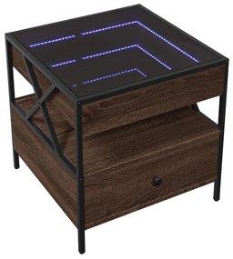 barna tölgy végtelen hatású LED-es dohányzóasztal 50x50x51 cm