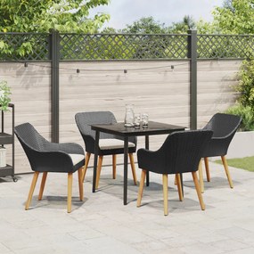 5 Részes Kert Étkező Készlet Fekete Polyrattan
