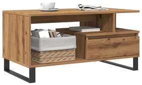 kézműves tölgy színű szerelt fa dohányzóasztal 90x49x45 cm