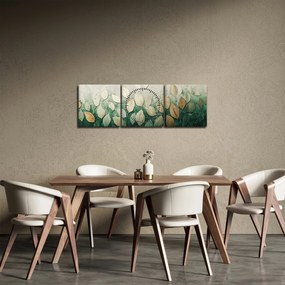 Kép - Arany-zöld levelek (órával) (90x30 cm)