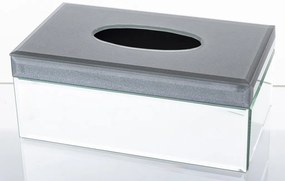 Vetrario design víztiszta-szürke szögletes körbe tükrös borítású zsebkendőtartó doboz 10,5x26x15cm