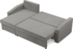 Zeus sarokkanapé, 2 ágyneműtartóval, döntött kartámasz, bársony, univerzális oldal, bonell töltet, világosszürke