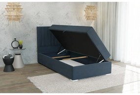Sötétkék kárpitozott ágyneműtartós egyszemélyes ágy ágyráccsal 80x200 cm Bunny – Ropez