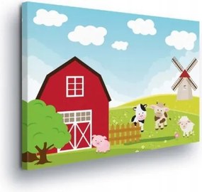 Vászonkép 80x60 Farm falu állatok pajta szélmalom baba édes idilli