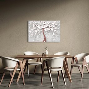 Kép - Egy fehér fa képe virágokkal, rózsaarany (90x60 cm)