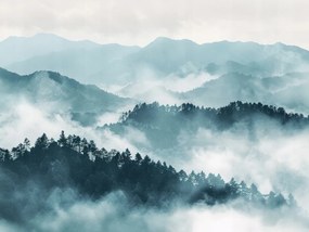 Vászonkép Canvas Tájkép Kilátás Szabadtéri Erdő Hegyek Fák Köd 100x75