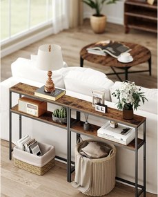 Előszobai konzolasztal, 2 szintes, rusztikus barna és fekete színben