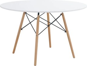 Étkezőasztal, fehér/matt/bükk, átmérő 120 cm, DEMIN NEW