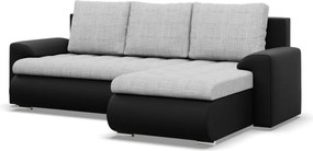 Tokio sarokkanapé, 2 ágyneműtartóval, fonott + műbőr, jobboldali, szürke - fekete