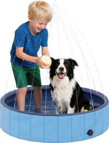 PawHut Összecsukható Kutya Medence Permetezővel - Hordozható Kutya Kád Kicsi és Közepes Kutyáknak Csúszásmentes és Kopásálló Műanyagból Belső és Külső