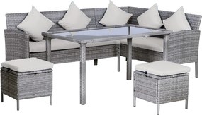 Outsunny 5 részes Kerti Bútor Szett, Rattan Ülőgarnitúra Lábpihenővel, Fém, Szürke, 134 x 60 x 75 cm | Aosom