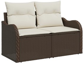 5 részes kerti szófákészlet párnákkal, szürke poli rattan, 2 személyes kerti kanapé párnákkal, barna poli rattan