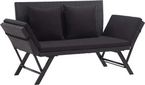 vidaXL fekete polyrattan kerti pad párnákkal 176 cm