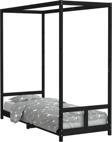 vidaXL fekete tömör fenyőfa gyerekágykeret 80 x 200 cm