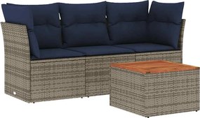vidaXL 4 részes szürke polyrattan kerti ülőgarnitúra párnával