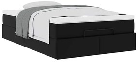 Ottomán ágykeret matraccal Fekete 120x190 cm műbőrrel