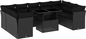 vidaXL 10 részes fekete polyrattan kerti ülőgarnitúra párnákkal
