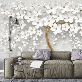 Fotótapéta - Fa és fehér virágok (152,5x104 cm)
