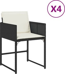 vidaXL 4 db fekete polyrattan kerti szék párnával