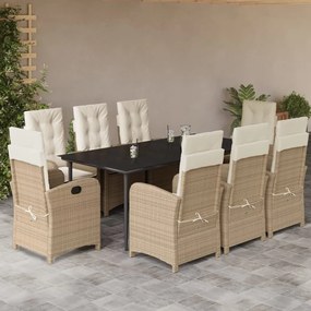 9 részes bézs polyrattan kerti étkezőgarnitúra párnákkal