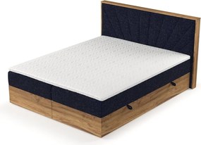Sötétkék-natúr színű ágyneműtartós boxspring ágy 160x200 cm Asahi – Maison de Rêve