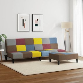 vidaXL 2 személyes szövet kanapéágy lábtartóval patchwork