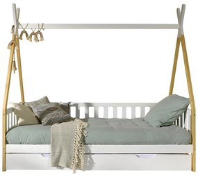 Fehér házikó alakú borovi fenyő gyerekágy tárolóhellyel 90x200 cm TIPI – Vipack