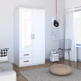 Kétajtós Tükrös Gardróbszekrény Fehér Színben. TAMINA 100 cm.